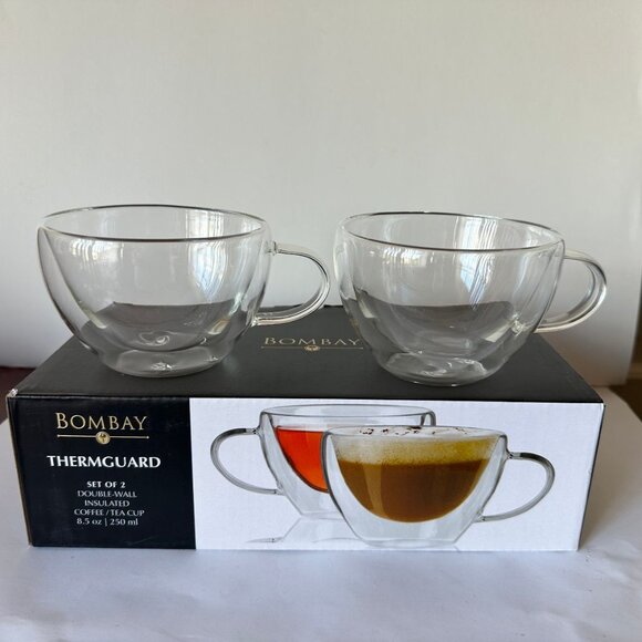 NIB BOMBAY DOUBLE WALL INSULATED COFFEE/TEA CUPS 8.5OZ /250ML Set of two - Picture 1 of 4